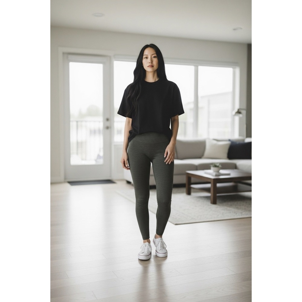 Alphalete Olive Green Heathered High-Waisted Athletic Leggings - Medium